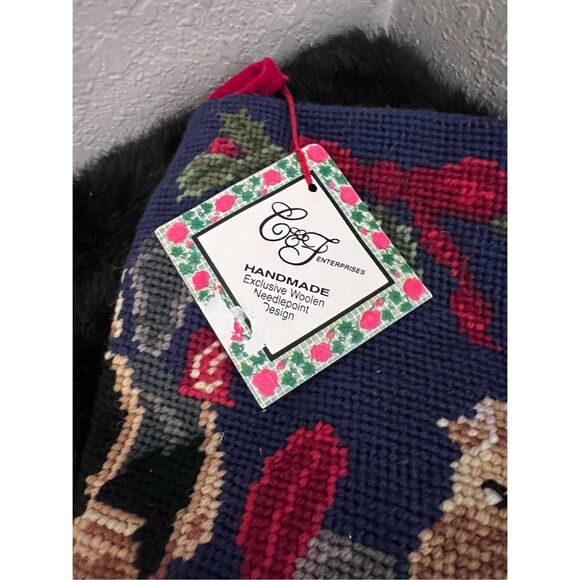 New Needlepoint Embroidered Christmas Stocking Bear/Rocking/Horse/Velvet - Picture 2 of 5